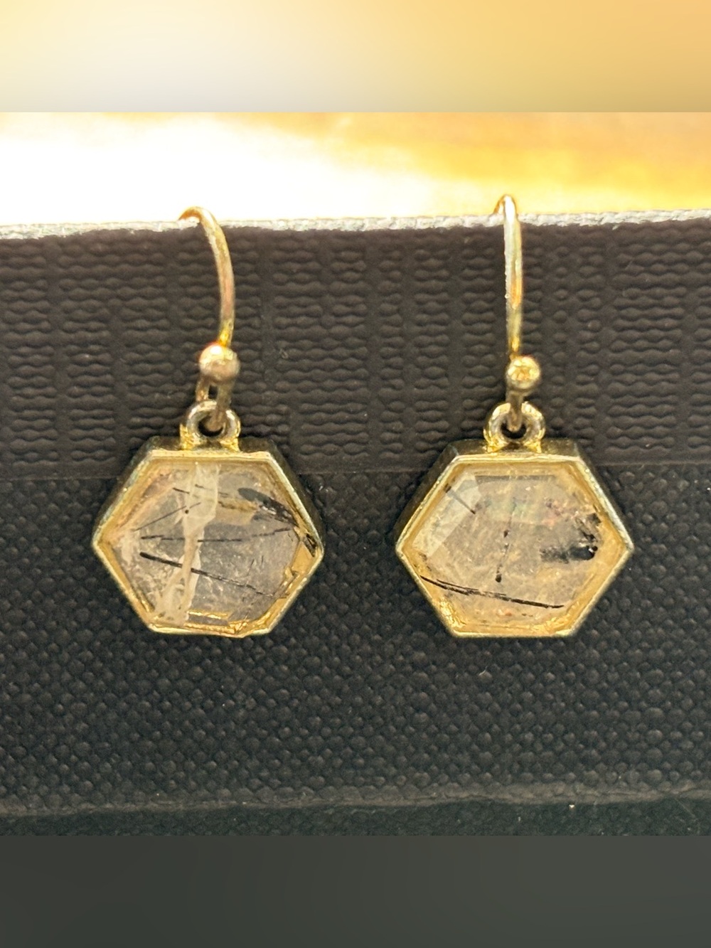 Hexagon Gold-Frame Glass Drop Earrings - Women